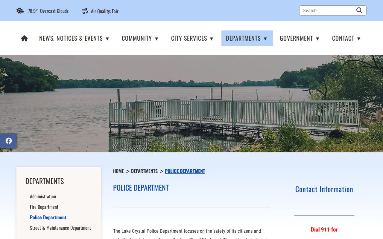Lake Crystal police contact page used for Lake Crystal warrant records questions